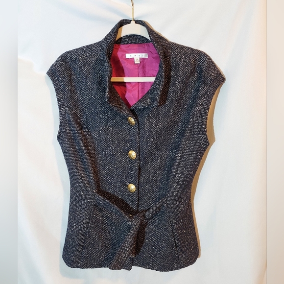 CAbi Jackets & Blazers - CAbi Tie Front Wool Blend Lined Tweed Vest With Gold Butons - Black/Pink